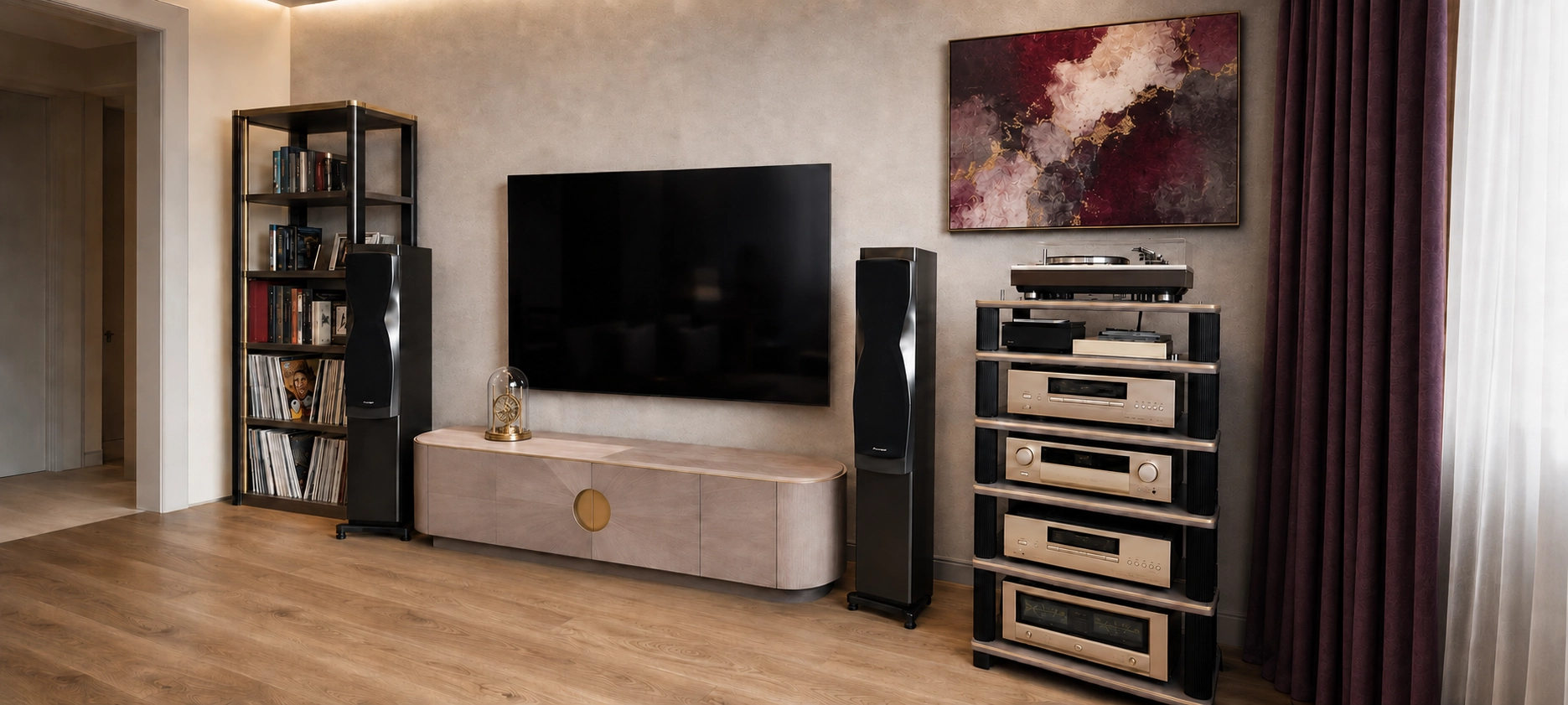 Hi-Fi systém s gramofonem v obytném interiéru v Průhonicích